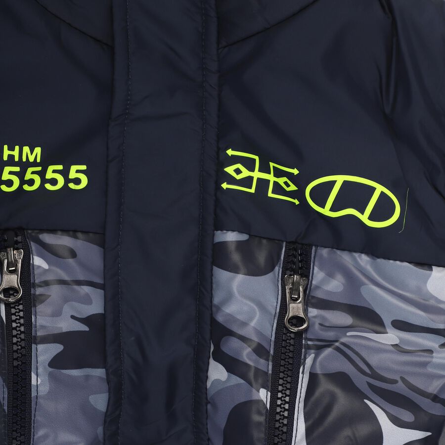 Boys' Dark Navy Hooded Casual Jacket, मध्यम नीला, large image number null