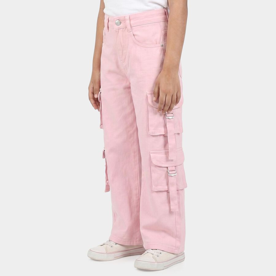 Girls Pink Wide Leg Cargo Jeans, Light Pink, large