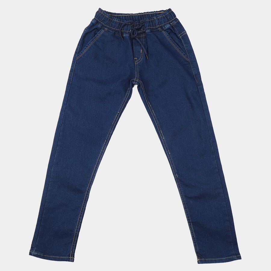 Boys' Navy Blue Slim Fit Drawstring Waist Jeans, Dark Blue, large