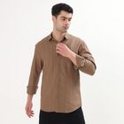 Men's Muted Brown Cotton Classic Collar Casual Shirt, Brown, small