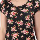 Women's Jet Black Round Neck Casual Nighty, काला, small