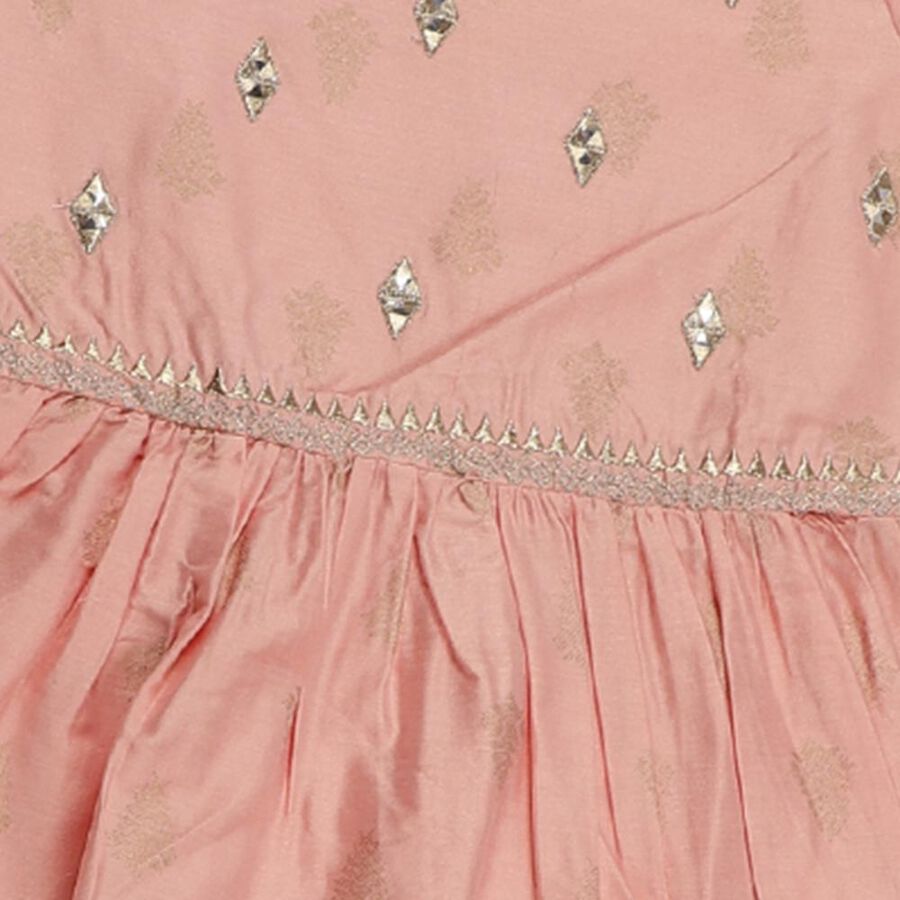 Girls Soft Pink Embroidered Kurta and Churidar Fusion Set, Peach, large image number null