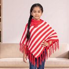 Girls' Light Pink Crew Neck Striped Poncho Pullover, हल्का गुलाबी, small