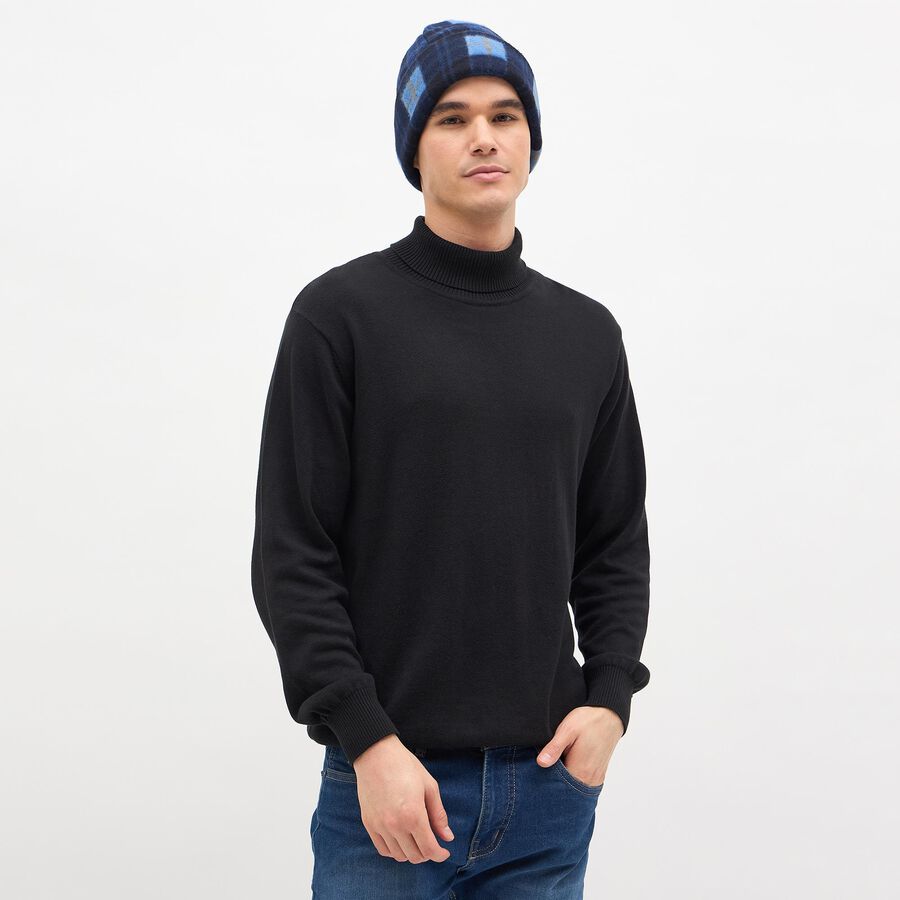 Men's Blue Checkered Winter Cap, Navy Blue, large image number null