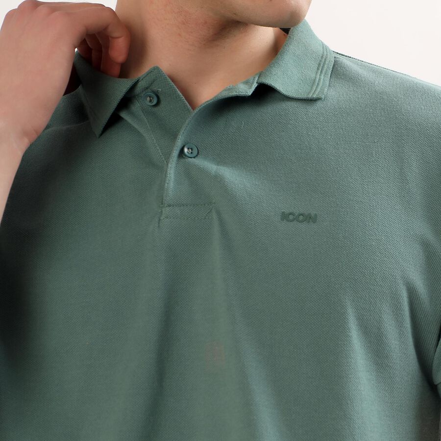 Men's Muted Sage Green Polo Collar Casual T-Shirt, गहरा हरा, large image number null
