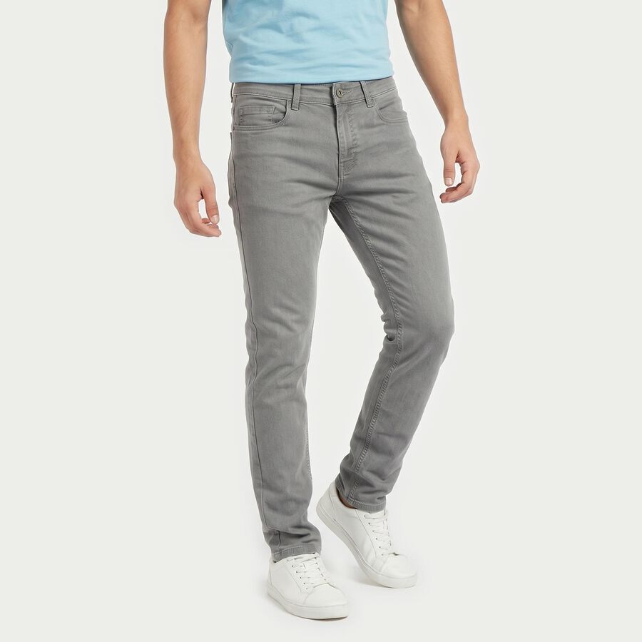 Men's Grey Slim Fit Solid Jeans, Light Grey, large