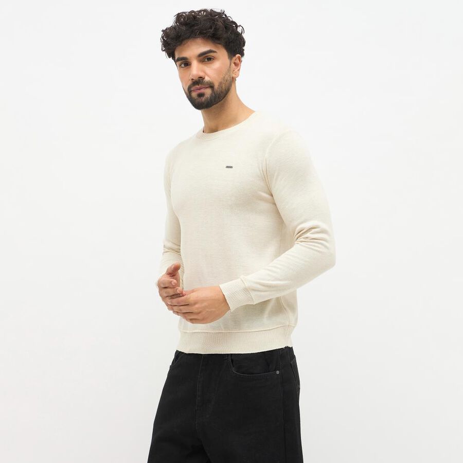 Men's Off-White Crew Neck Casual Pullover, ऑफ व्हाइट, large image number null