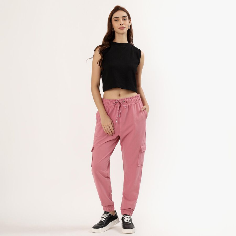 Women's Dusty Rose Cargo Fit Elasticated Track Pants, Pink, large image number null