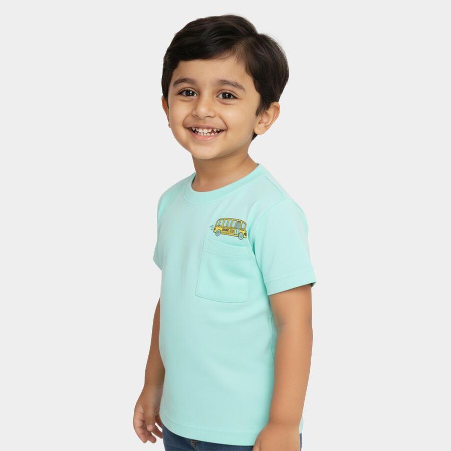 Boys Mint Green Cotton Crew Neck Casual T-Shirt, एक्वा, large image number null