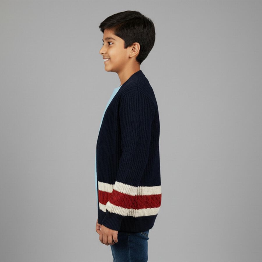Boys Deep Midnight Navy Blue V-Neck Casual Pullover, Navy Blue, large image number null