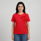 Women Fuchsia Round Neck Casual T-Shirt, Fuchsia, small