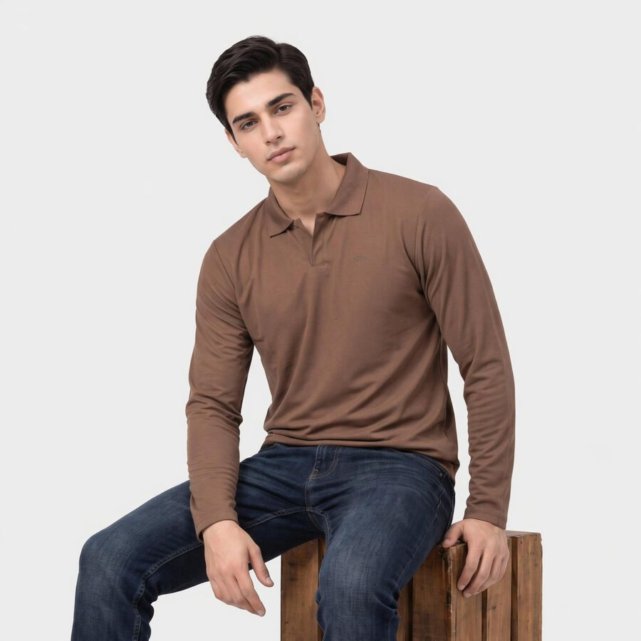 Men's Brown Polo Neck Polo T-Shirt, भूरा, large
