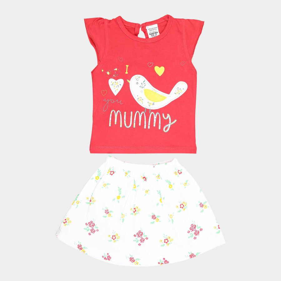 Infants Cotton Skirt Top Set, Red, large image number null