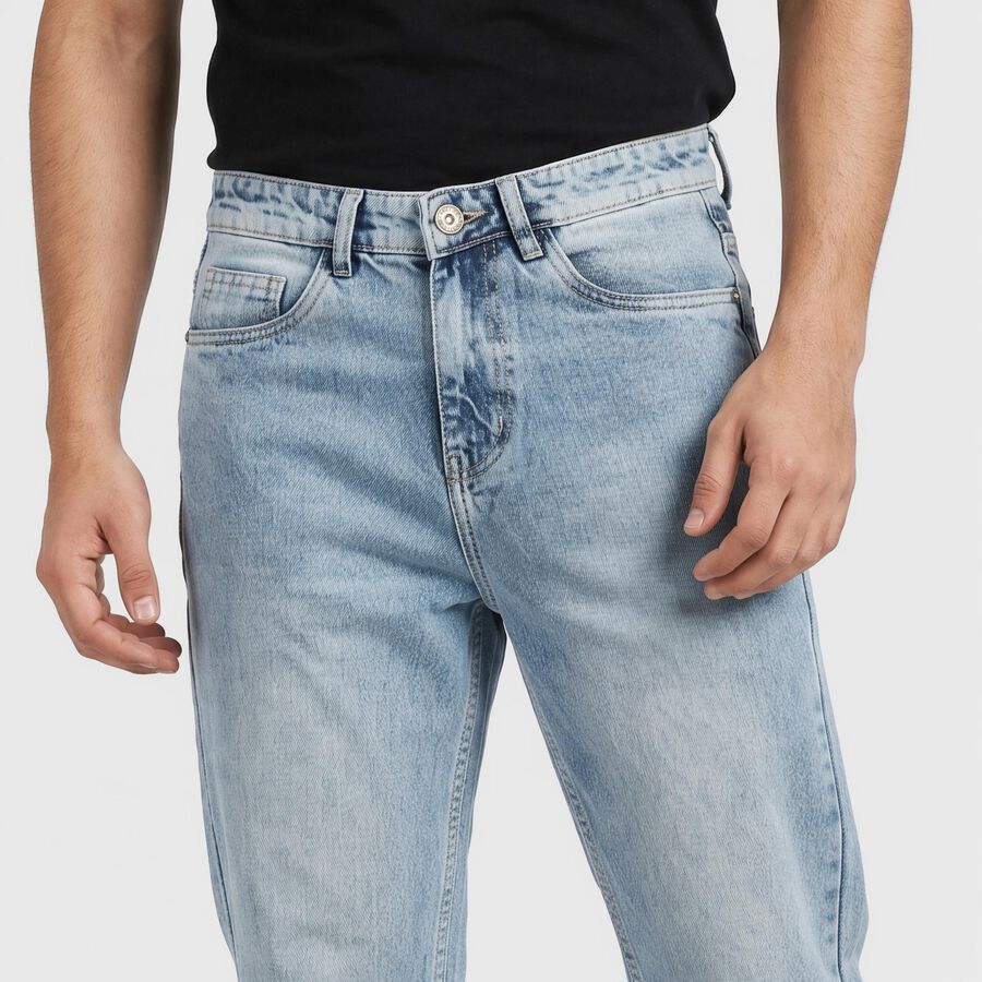 Men's Light Blue Straight Fit Washed Jeans, Ice Blue, large
