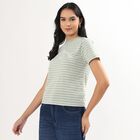 Women's Light Sage Green Round Neck Striped T-Shirt, Light Green, small image number null