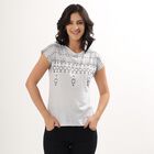Ladies Light Grey Round Neck Geometric Print T-Shirt, Ecru Melange, small image number null