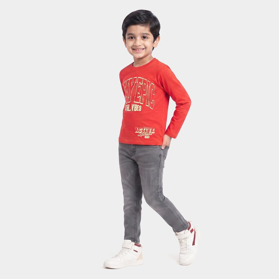 Boys Red Cotton Blend Crew Neck Regular Boys T-Shirt, Red, large