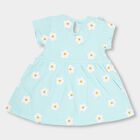 Girls' Light Aqua Blue Regular Fit Round Neck Frock, Aqua, small image number null