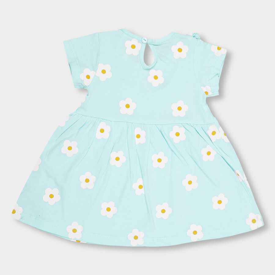Girls' Light Aqua Blue Regular Fit Round Neck Frock, Aqua, large image number null