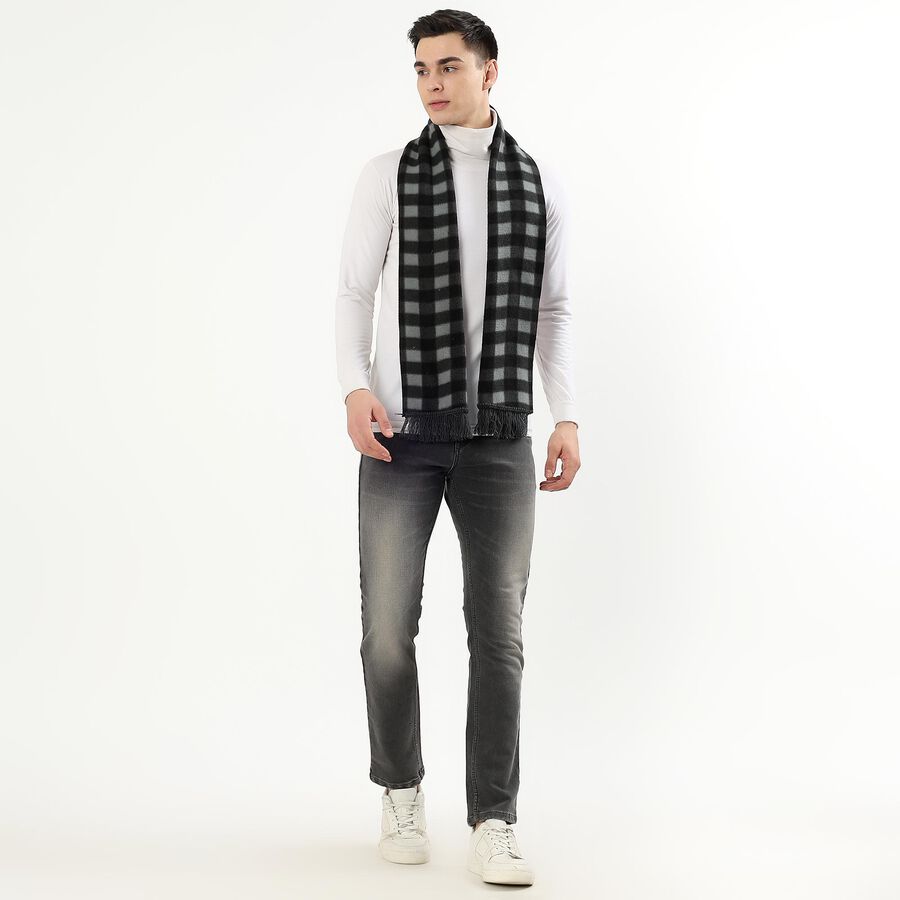 Men's Dark Charcoal Black and Muted Grey Checkered Muffler, Dark Grey, large image number null