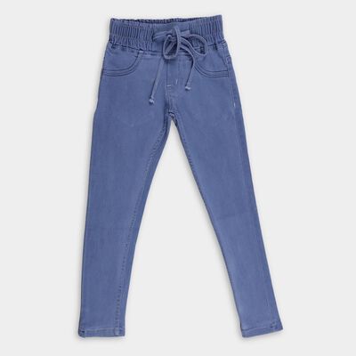 Girls' Soft Blue Slim Fit Elastic Waist Jeans
