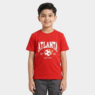 Boys Red Cotton Crew Neck Regular Boys T-Shirt