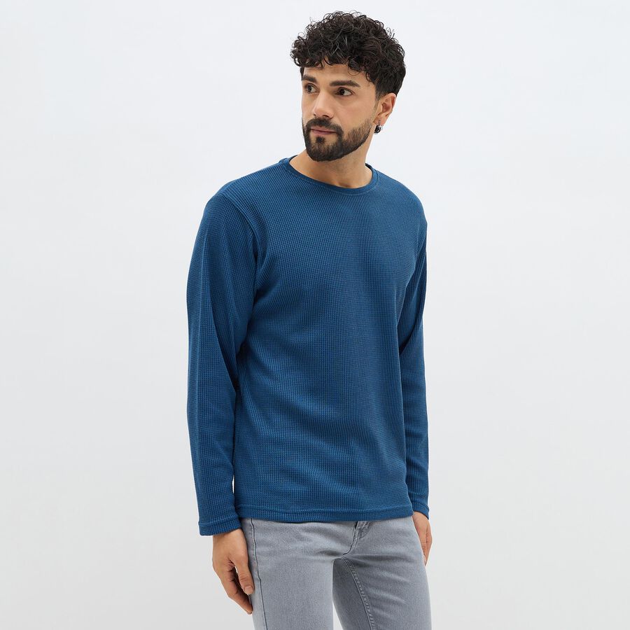 Men's Deep Midnight Blue Crew Neck Casual T-Shirt, Mid Blue, large image number null