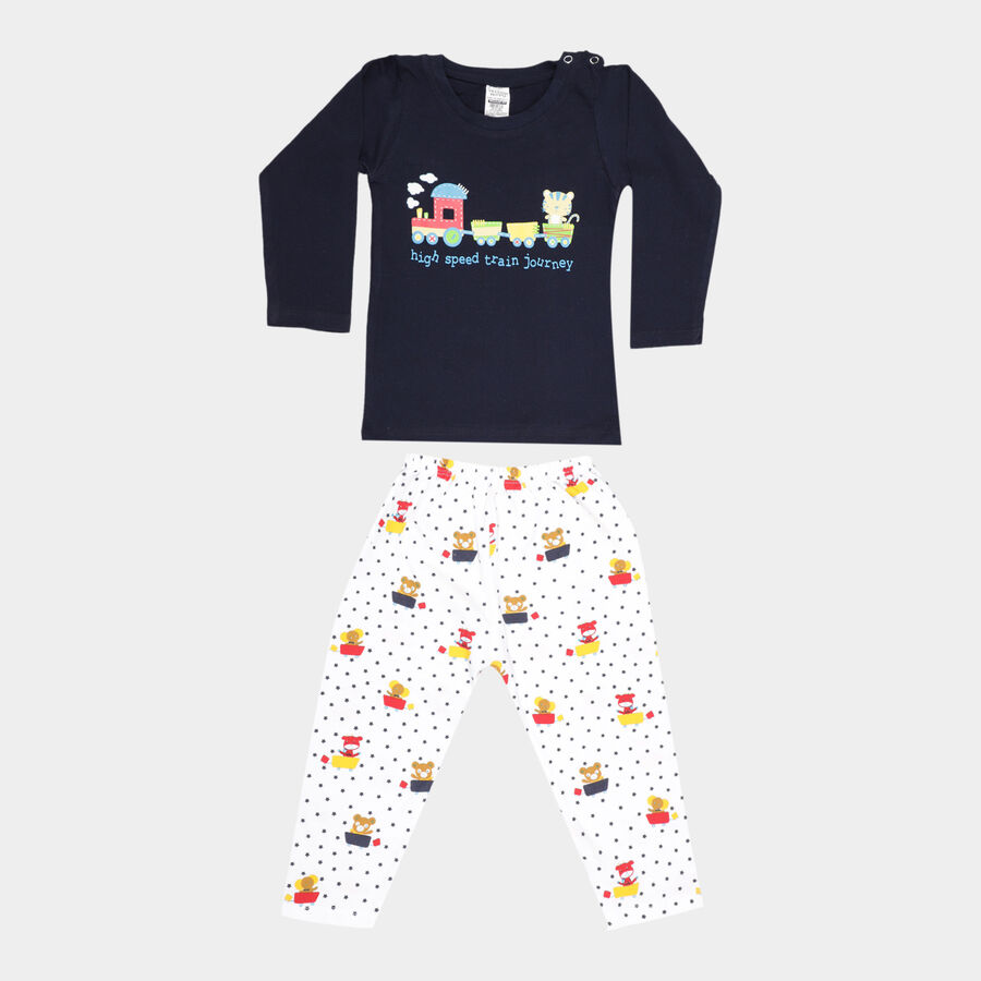 Infants Cotton Baba Suit, Navy Blue, large image number null