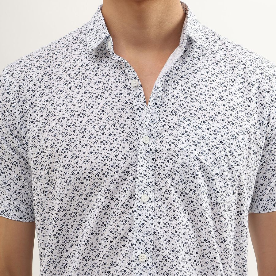 Men's Snow White Cotton Regular Collar Casual Shirt, White, large image number null