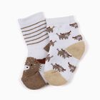 Infants White and Brown Regular Fit Animal and Stripe Design Pack of 2 Socks, काला, small image number null