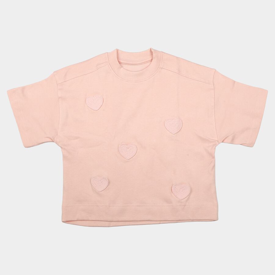Girls Pink Cotton Crew Neck Oversized T-Shirt, Light Pink, large