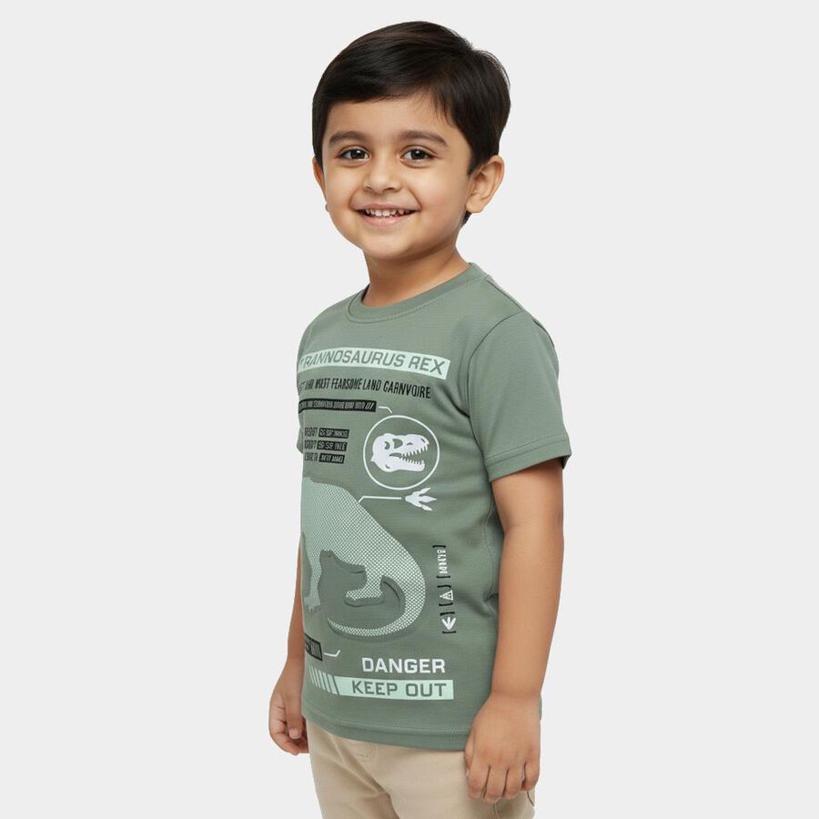 Boys' Muted Sage Green Cotton Crew Neck Casual T-Shirt, हल्का हरा, large