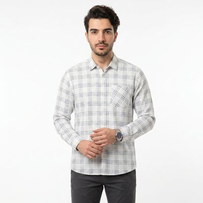 Men's Mid Blue Cotton Long Sleeve Button-Down Regular Fit Shirt