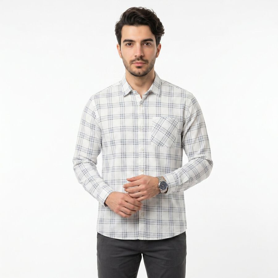 Men's Mid Blue Cotton Long Sleeve Button-Down Regular Fit Shirt, Mid Blue, large