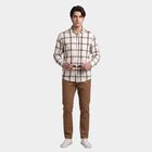 Men's Brown Cotton Long Sleeve Spread Collar Casual Shirt, भूरा, small