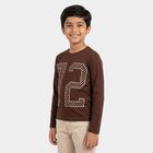 Boys Brown Crew Neck Regular T-Shirt, भूरा, small