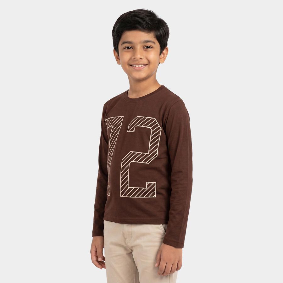 Boys Brown Crew Neck Regular T-Shirt, भूरा, large