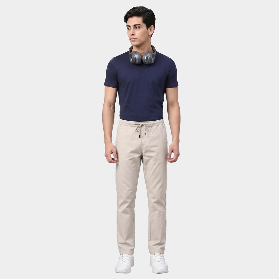 Men's Silver Slim Fit Drawstring Chino Trousers, Silver, large