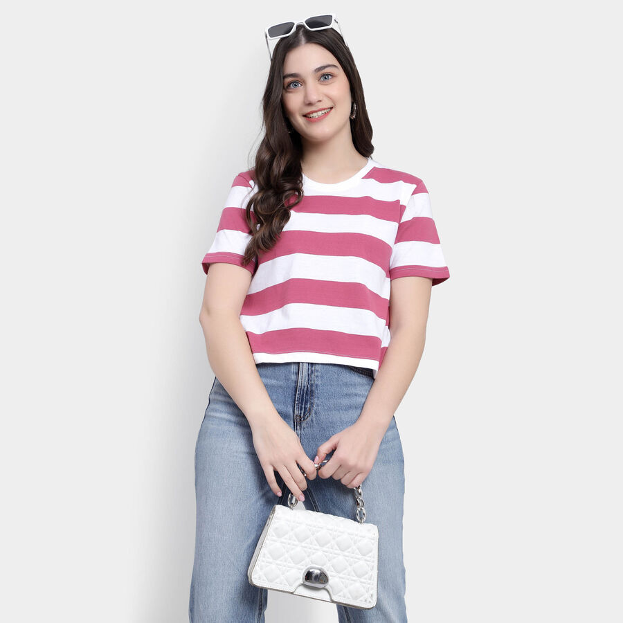 Round Neck T-Shirt, बैंगनी, large image number null