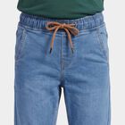 Boys Light Blue Drawstring Waist Jeans, मध्यम नीला, small