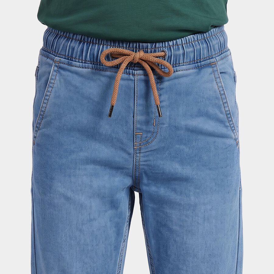 Boys Light Blue Drawstring Waist Jeans, मध्यम नीला, large