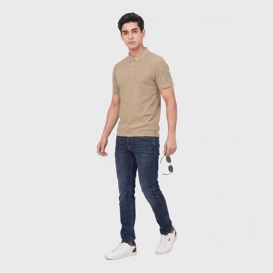 Men's Beige Collared Polo Collared Half Sleeves T-Shirt, गहरा पीला, large