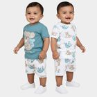 Infants' Teal Cotton Round Neck Graphic Baba Suit, Teal Blue, small
