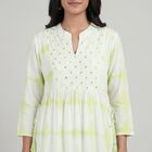 Women's Mint Green Notch Neck Printed Straight Kurta, Light Green, small