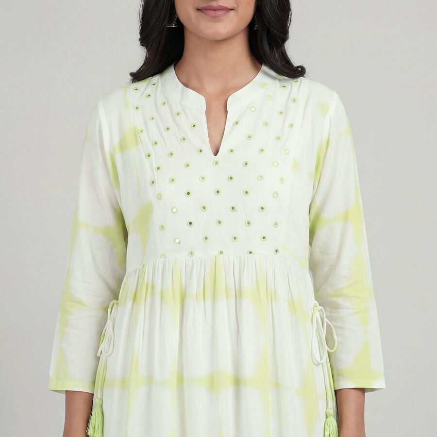 Women's Mint Green Notch Neck Printed Straight Kurta, Light Green, large
