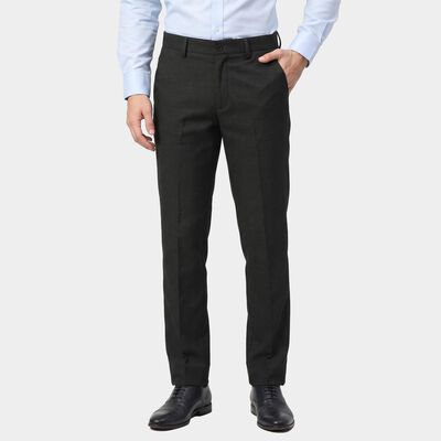 Men's Charcoal Slim Fit Flat-Front Formal Trousers