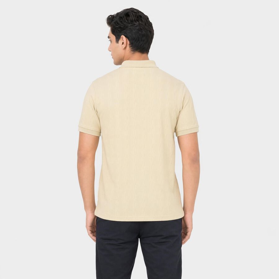 Men's Beige Polo Neck Solid T-Shirt, गहरा पीला, large