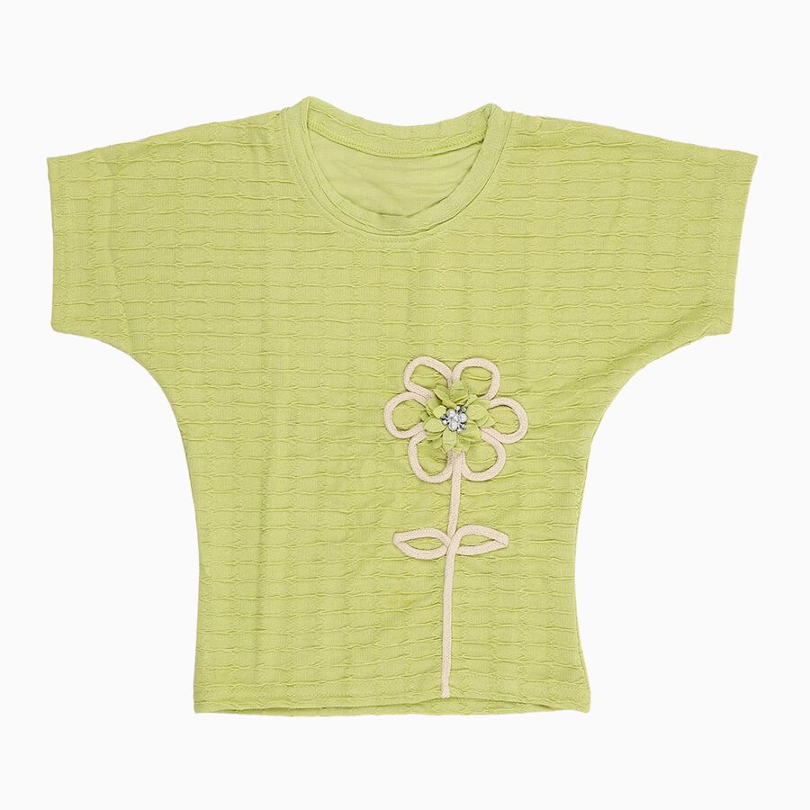 Girls Light Sage Green Round Neck Casual T-Shirt, हल्का हरा, large