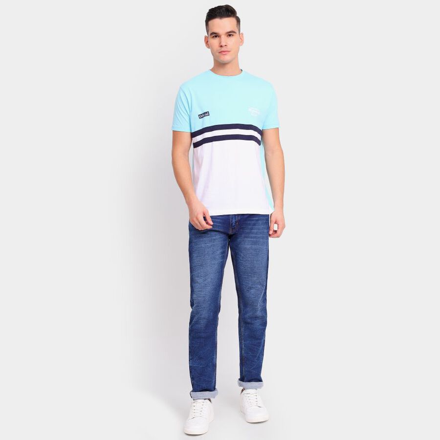 Men's 100% Cotton Round Neck Half Sleeves T-Shirt, Sky Blue, large image number null