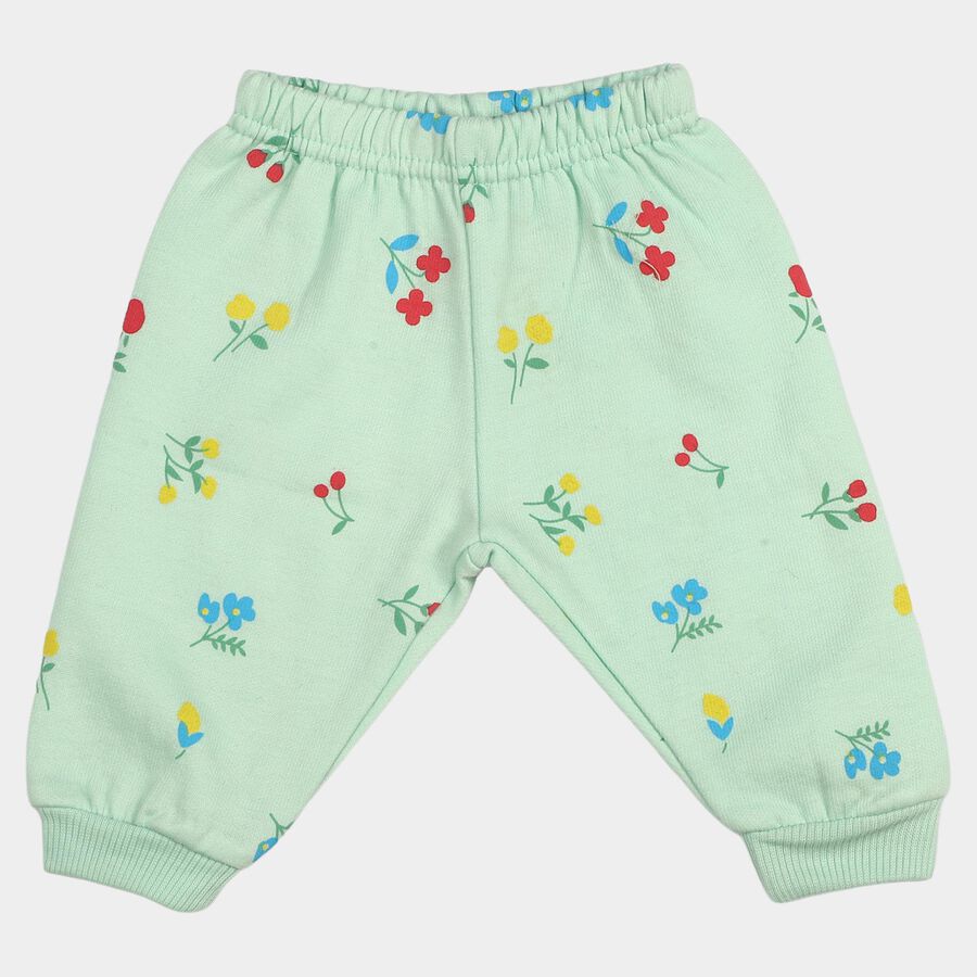 Infants' Mint Green Regular Fit Floral Printed Jogger Pyjama, हल्का हरा, large